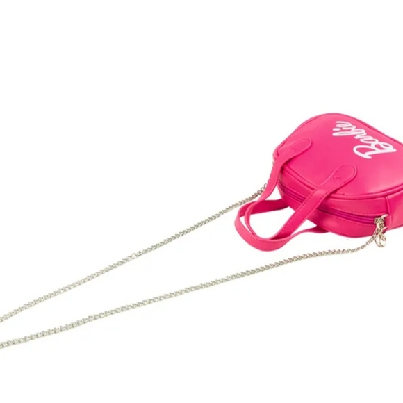 Barbie Logo Pink Faux Boston Handheld Crossbody Shoulder Bag With Chain - Picture 7 of 7
